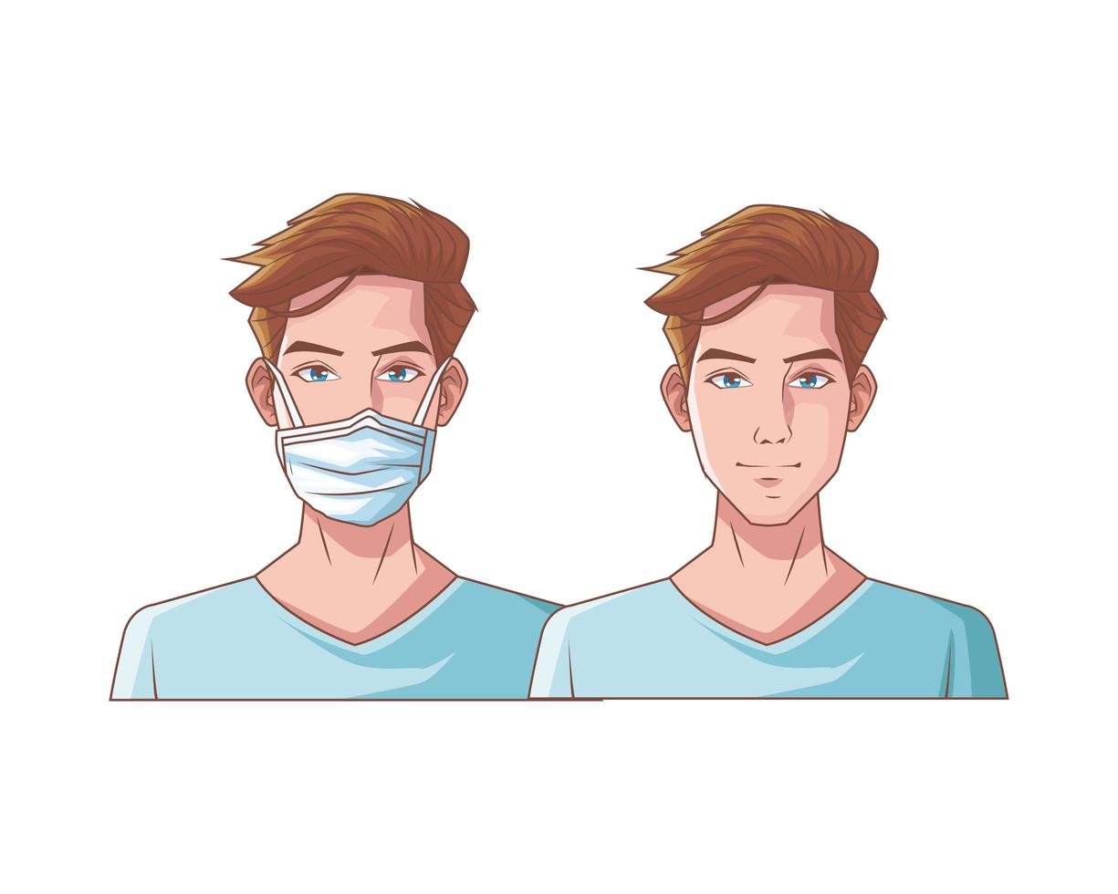 young men with medical masks vector