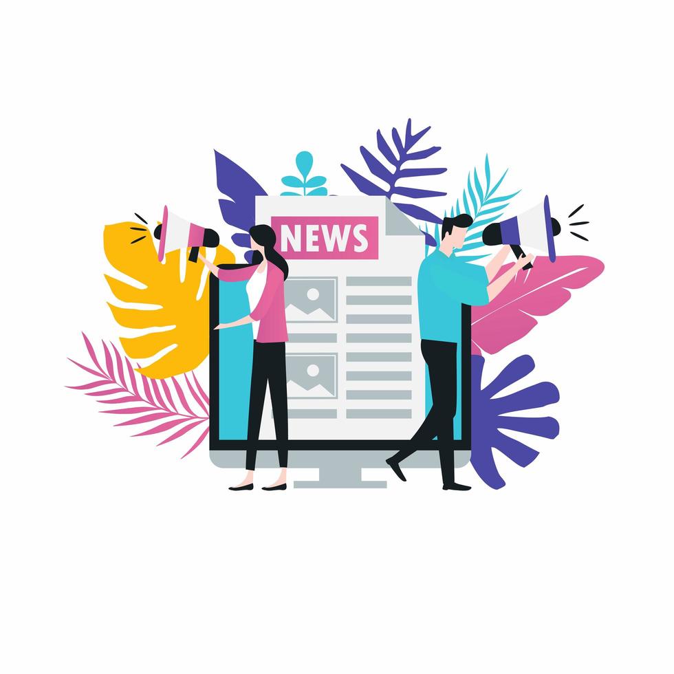 Online news, newspaper, news website flat vector illustration. News update, news article, internet newspaper, digital content, electronic media services for web banner and apps