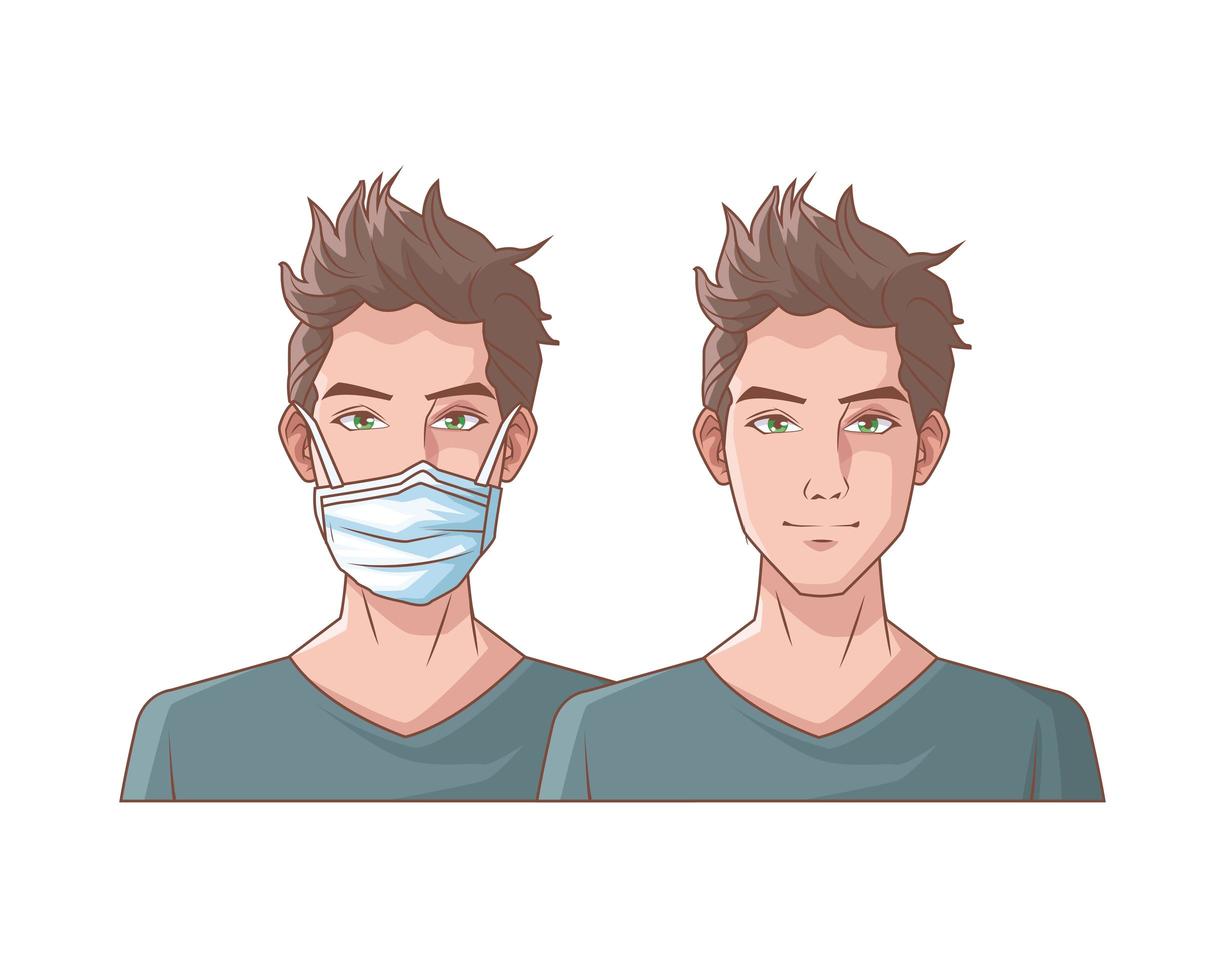 young men with medical masks vector