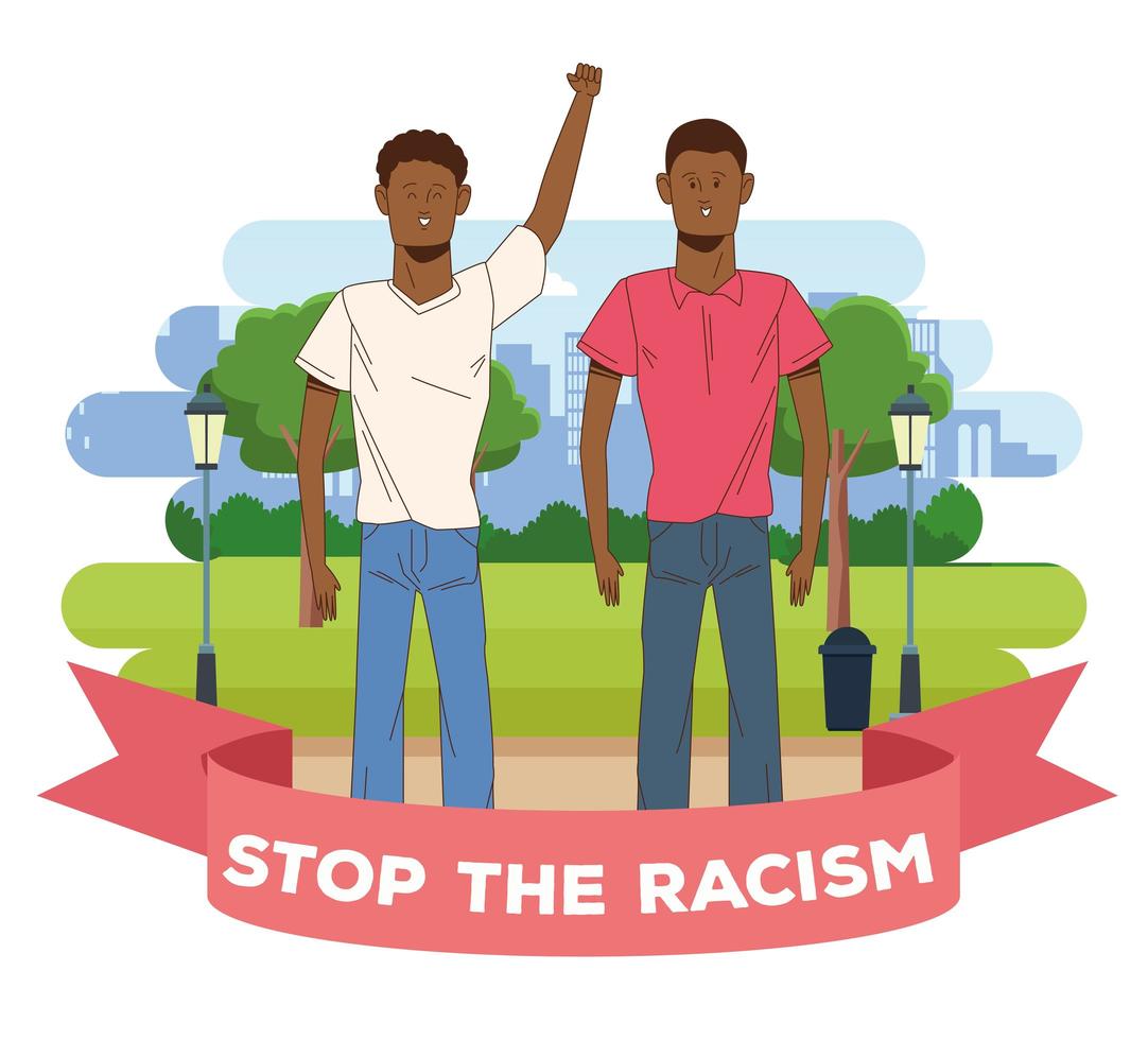 hombres negros con campaña para detener el racismo. vector