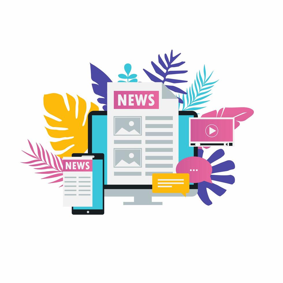 Online news, newspaper, news website flat vector illustration. News update, news article, internet newspaper, digital content, electronic media services for web banner and apps