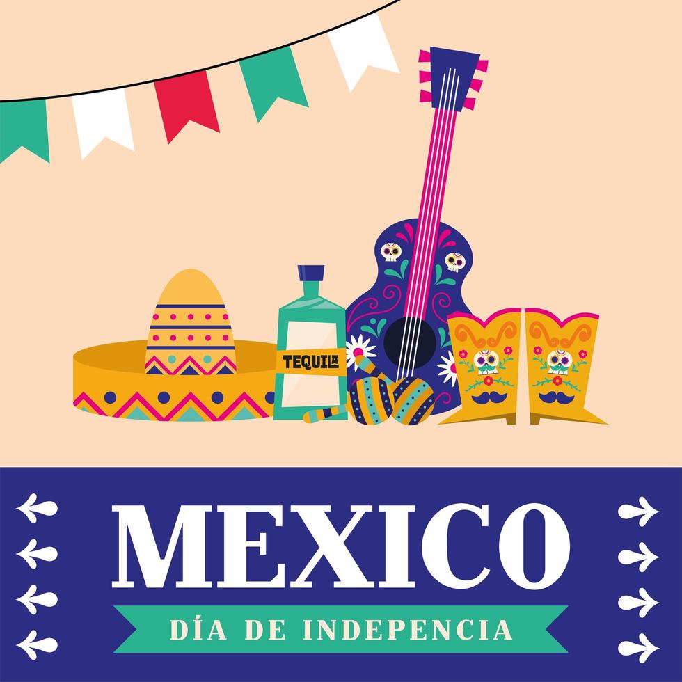 Independence day of Mexico celebration with guitar vector