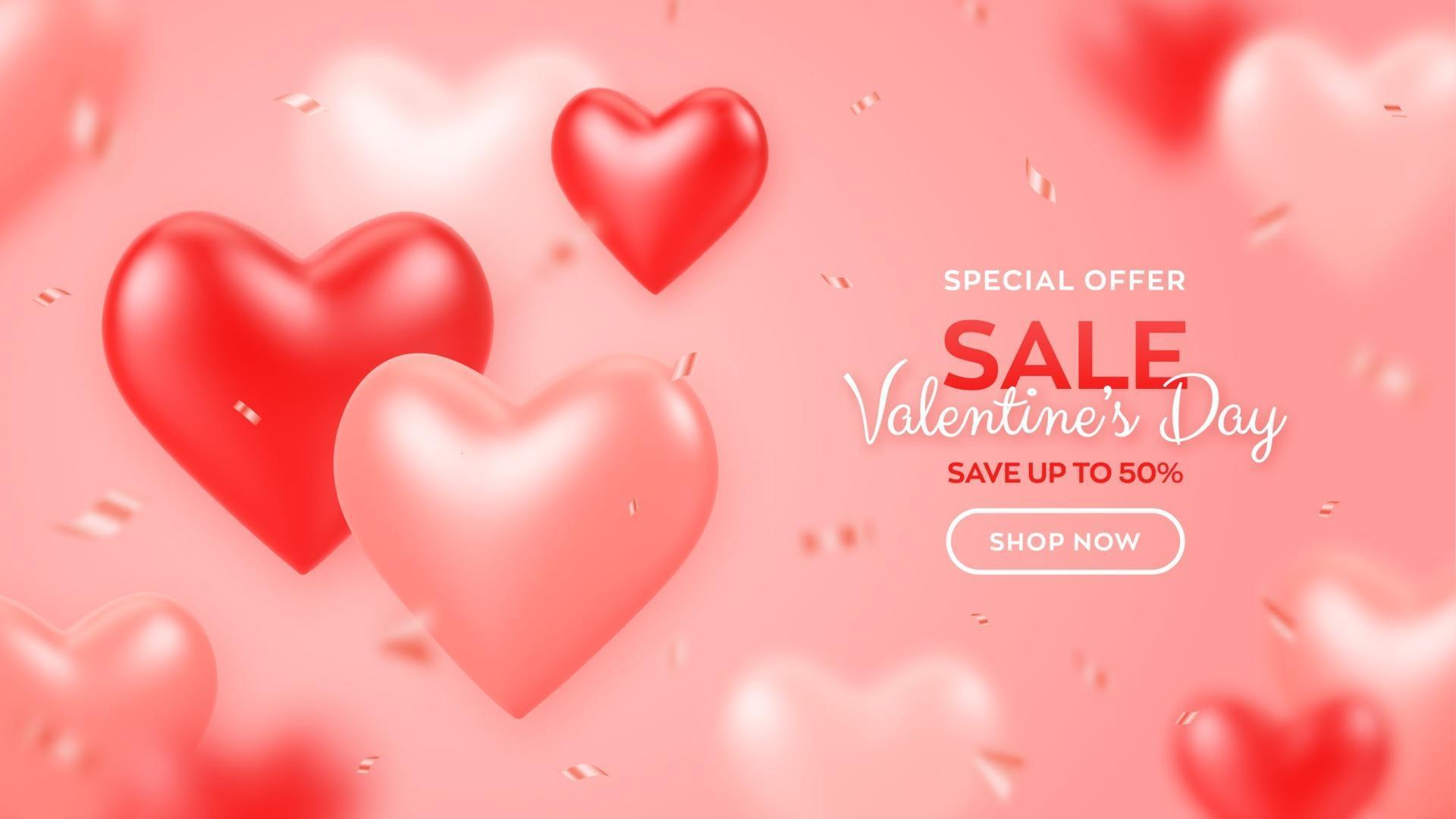 Happy Valentine's Day. Valentines day sale banner with red and pink