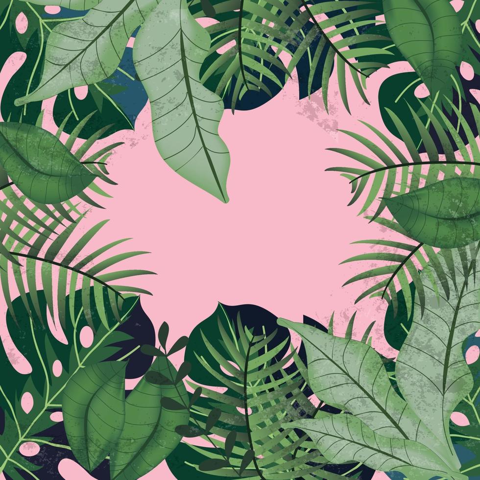 hojas tropicales verdes sobre fondo rosa vector