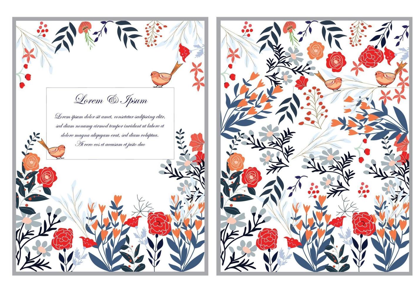 Cute sweet red pink and blue wild floral flower frame for wedding card vector