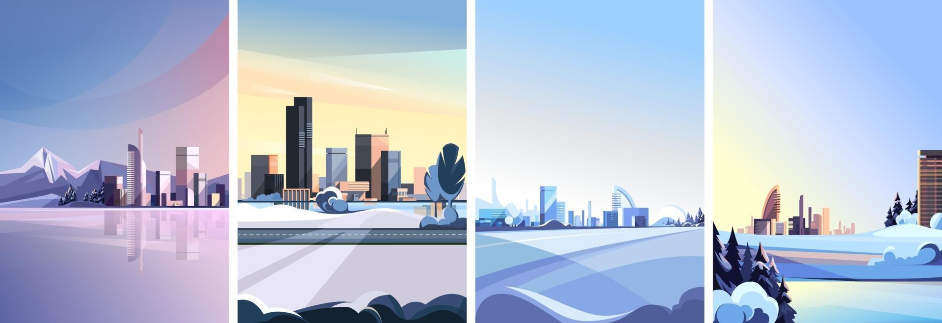 Collection of winter cityscapes vector