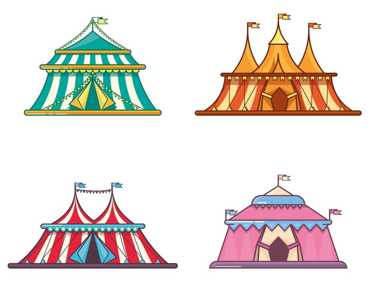 Circus tents in linear flat style set vector