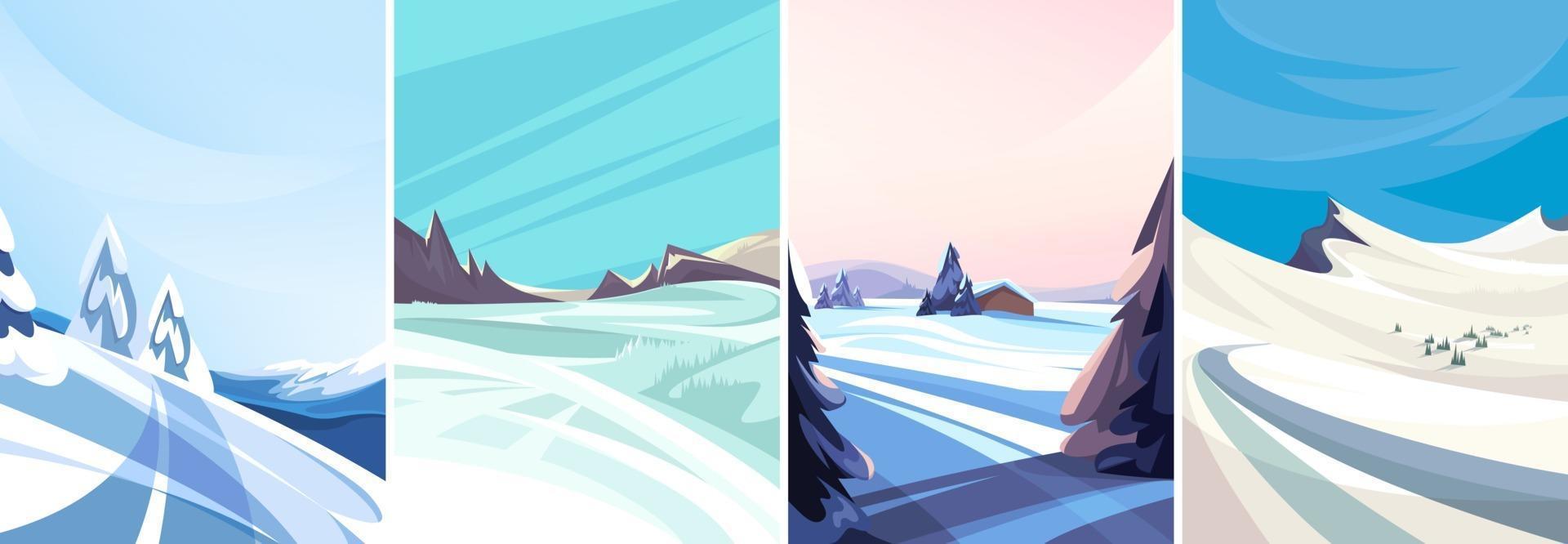 Winter landscapes in vertical orientation set vector