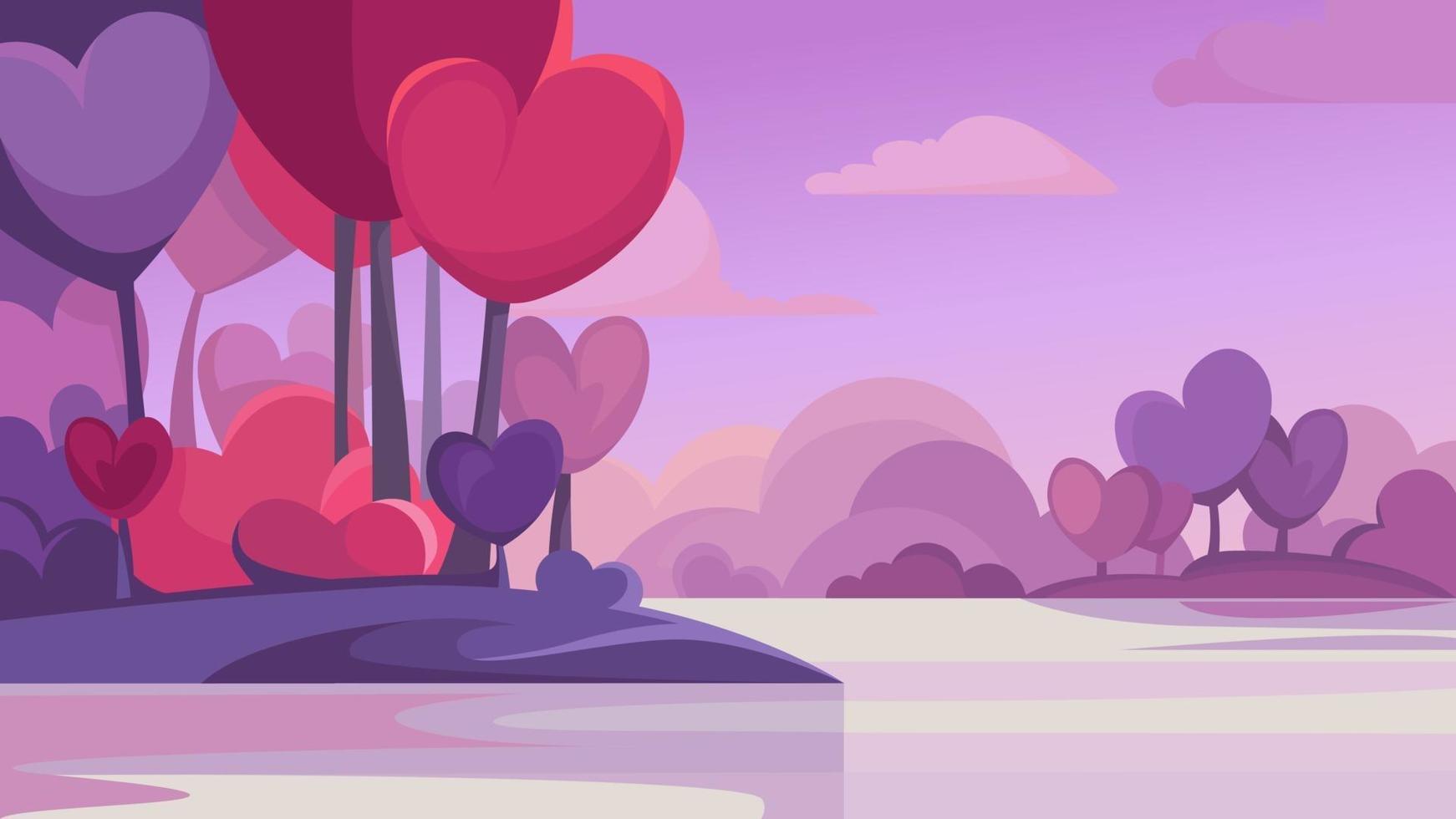 Forest with heart shape trees by the lake vector