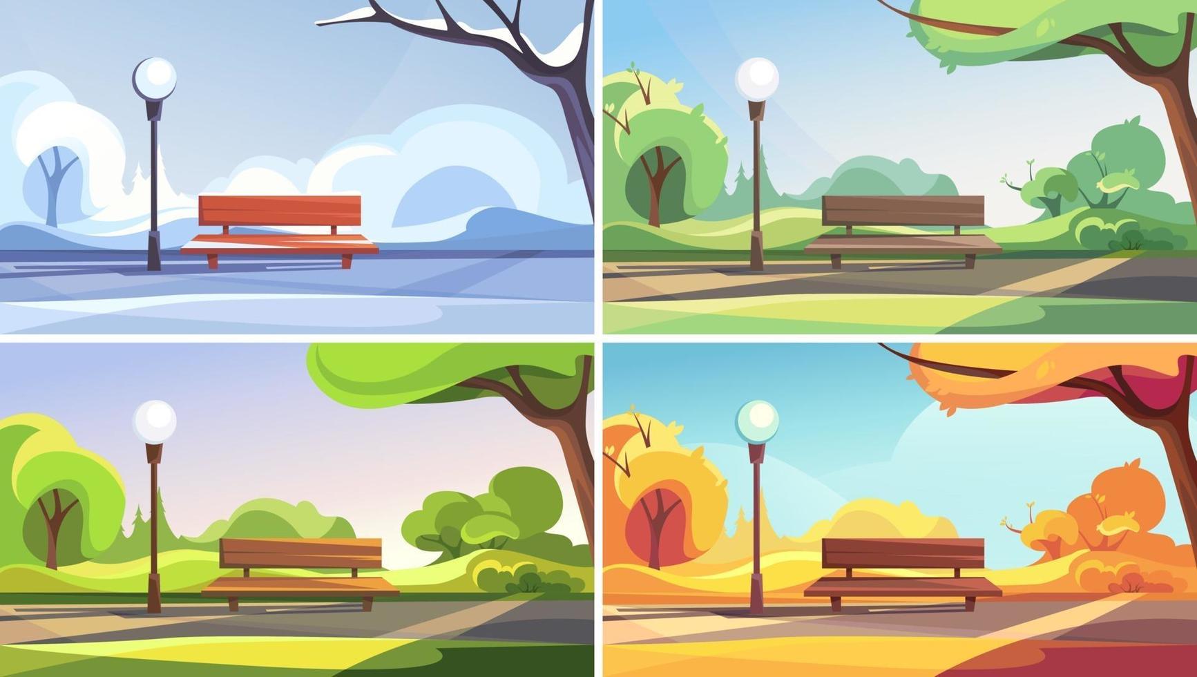 Park in different times of year set vector