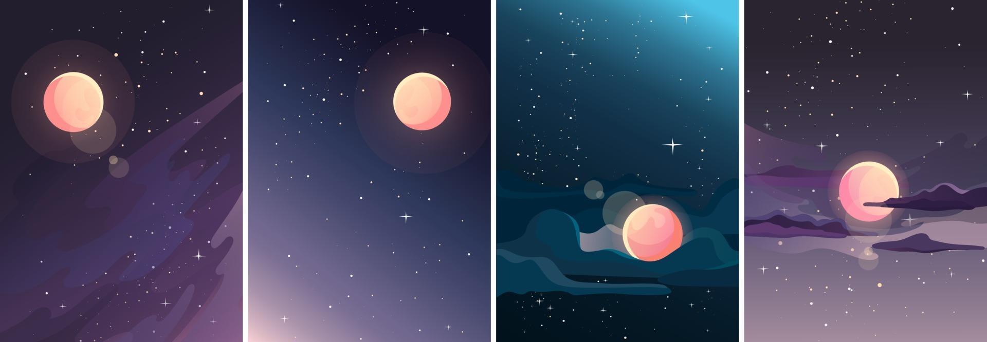 Collection of starry landscapes vector