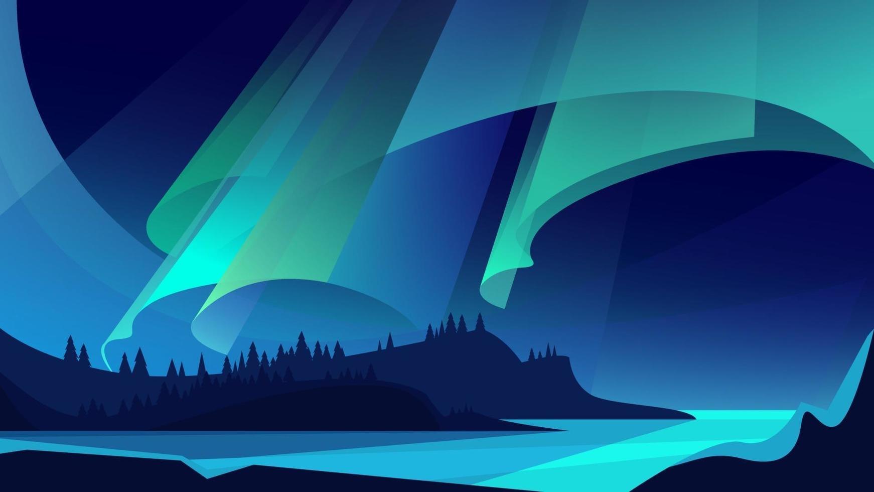 Illustration of aurora borealis landscape vector