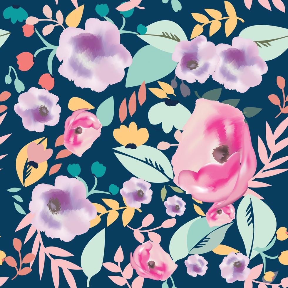 Wild flower on blue background seamless pattern vector