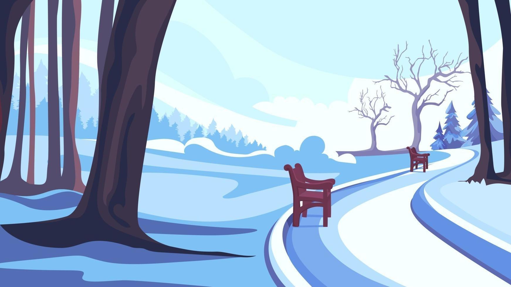 Road in winter park vector