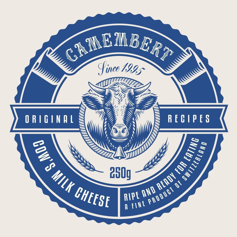 Round cheese label in vintage style vector