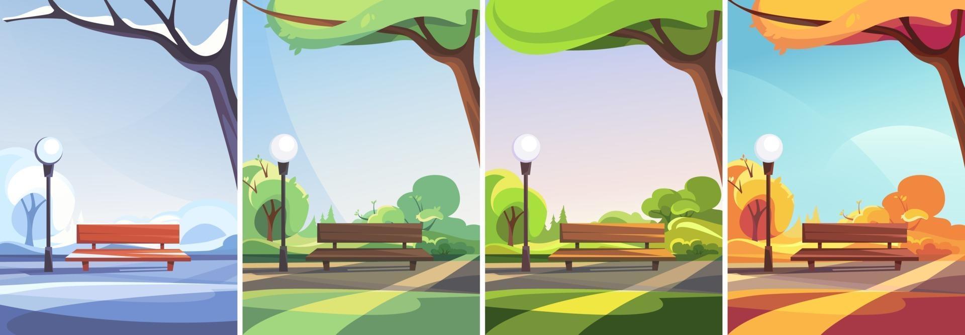 Park in different times of year set vector