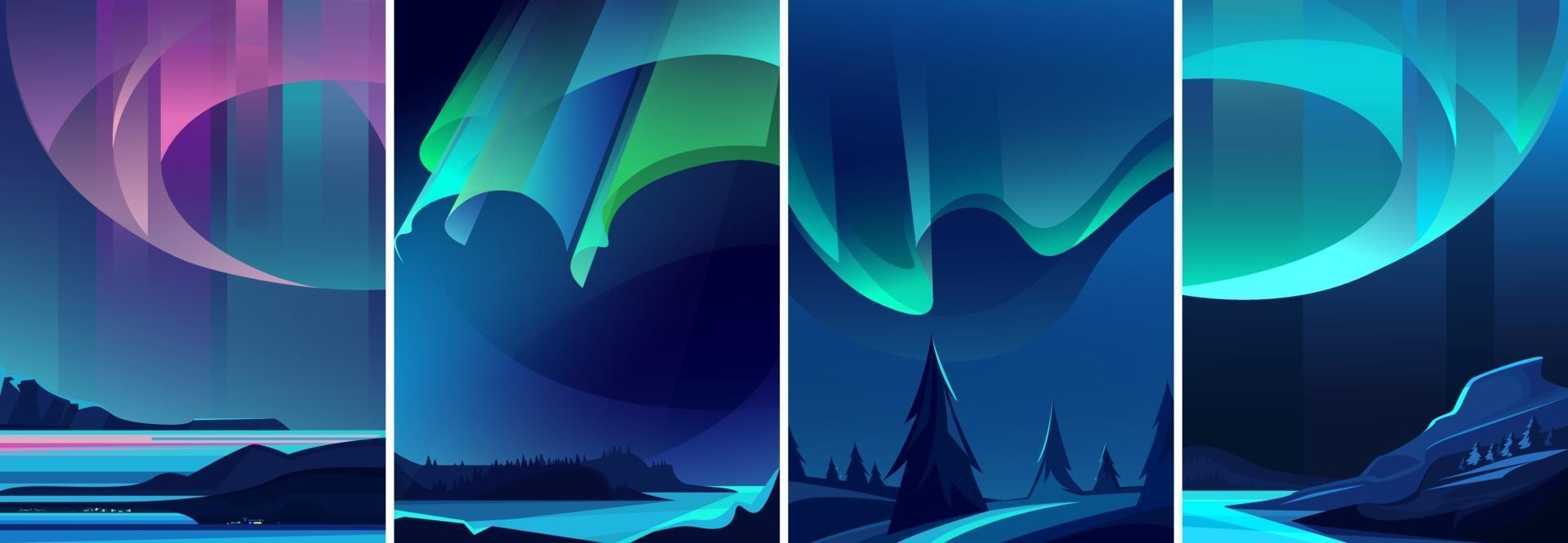 Illustrations of northern lights set vector