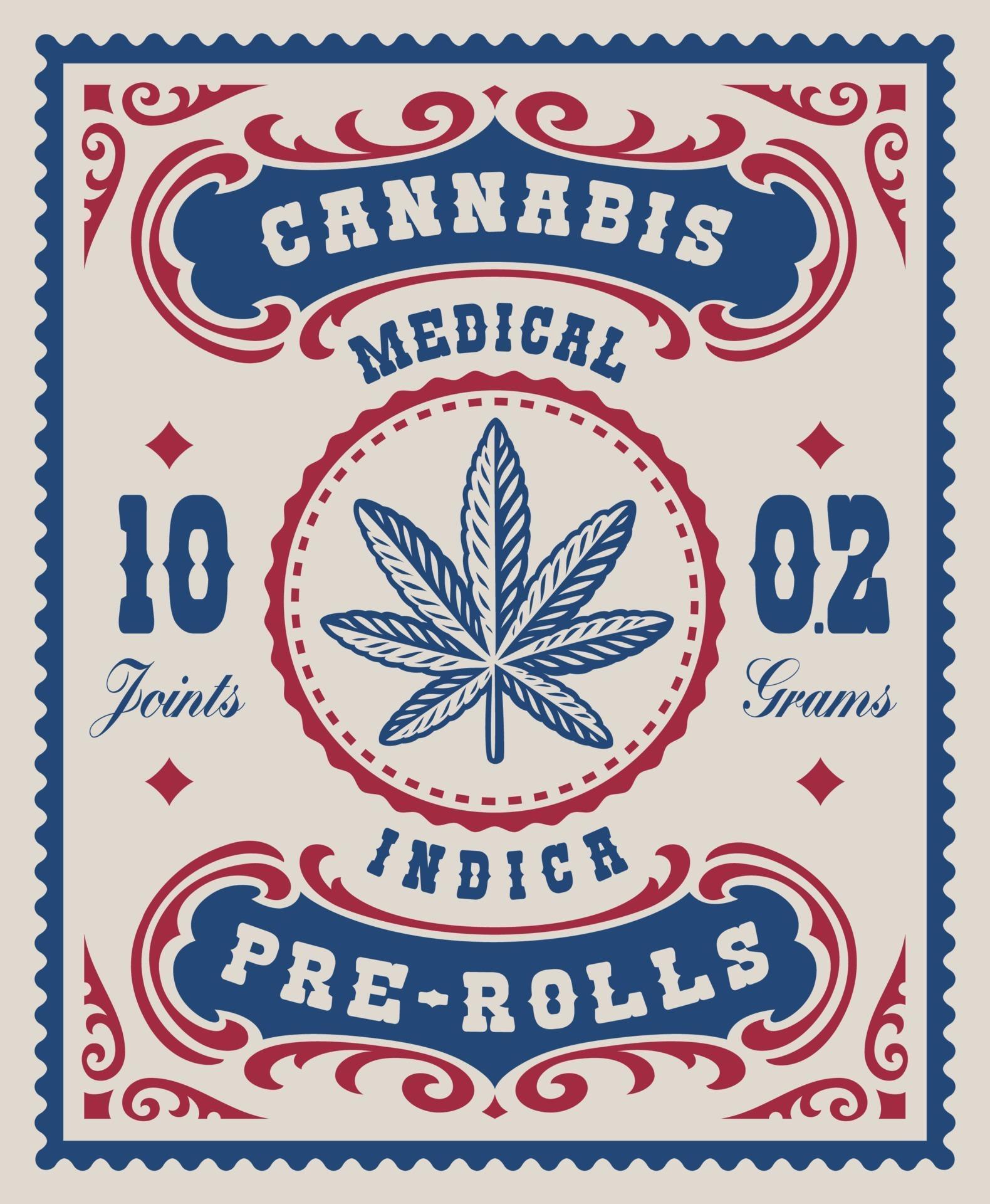 A vintage cannabis label for a package, that design can be used as a