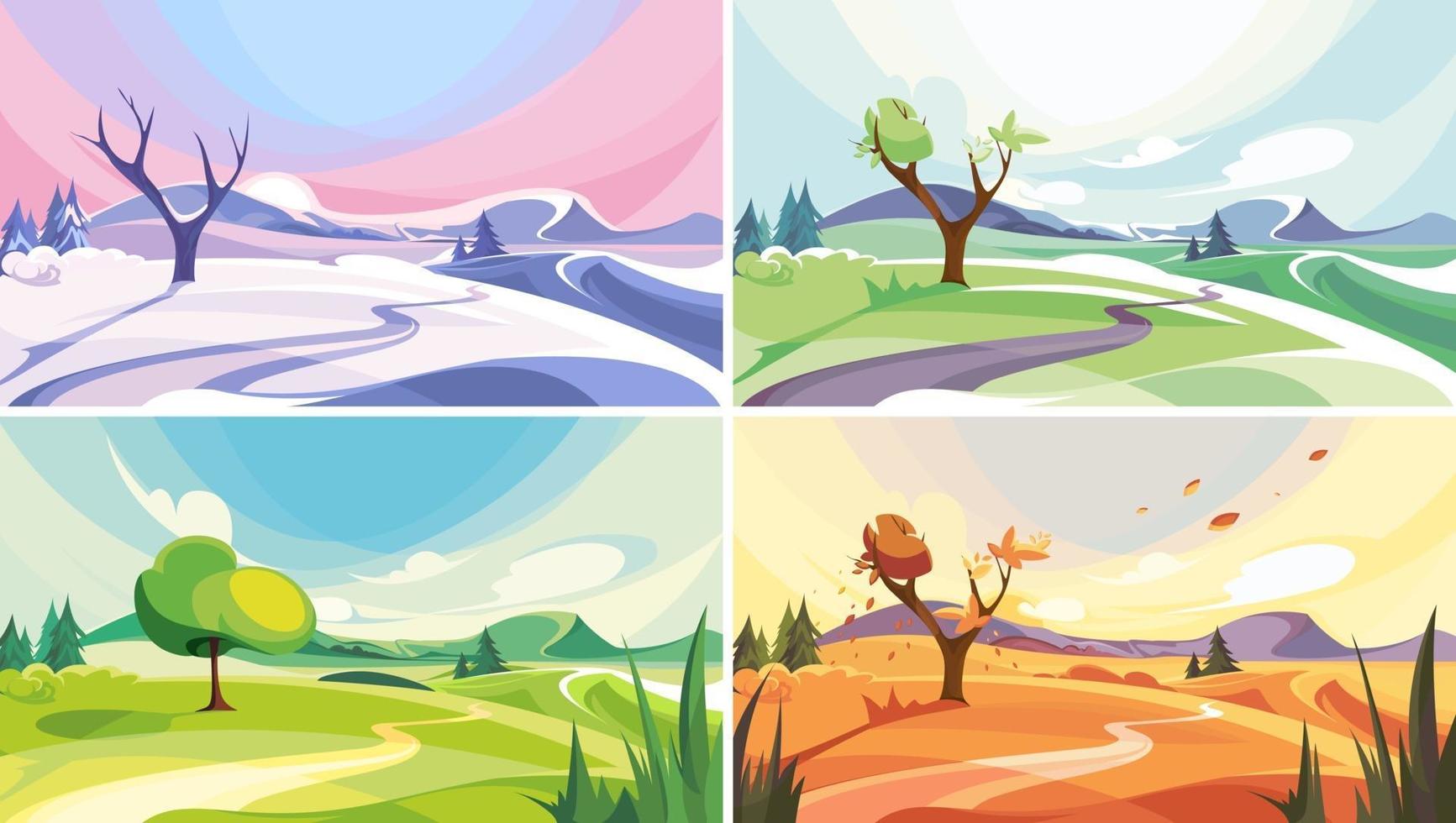 Natural landscape at different times of year set vector