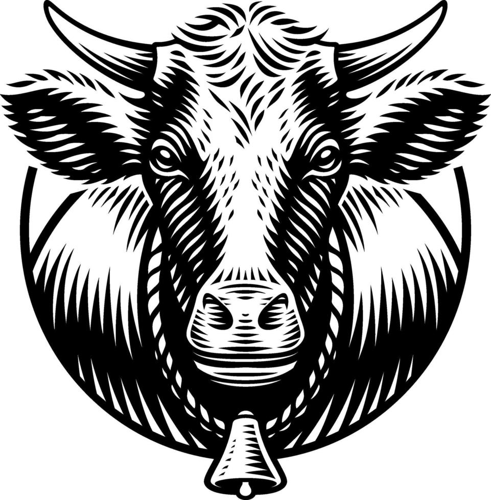 Vector illustration of a cow in engraving style on white background