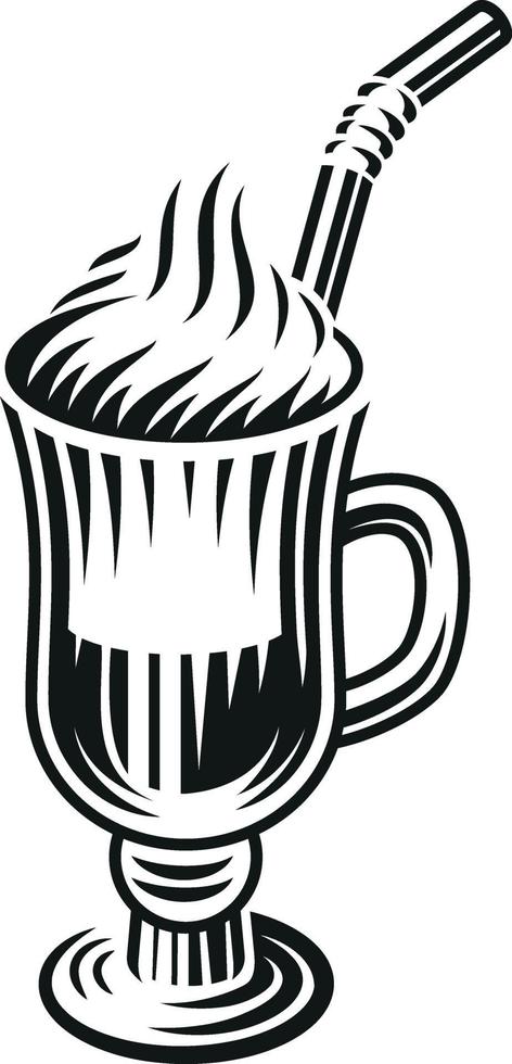 Ilustración vectorial en blanco y negro de un café con leche sobre fondo blanco. vector