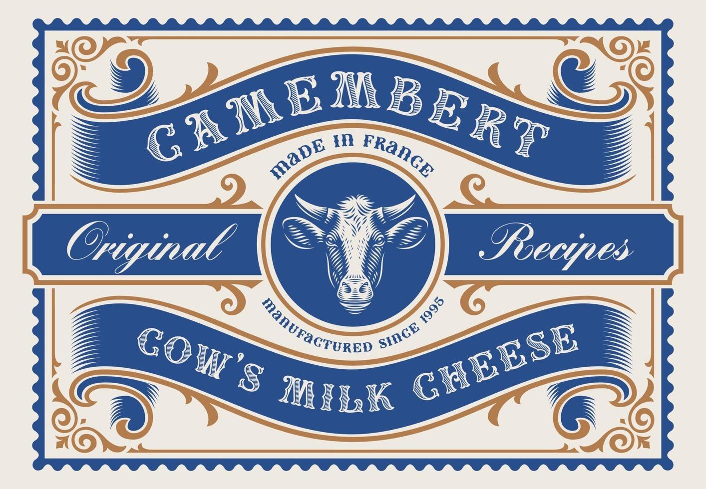 Rectangular cheese package template in vintage style vector
