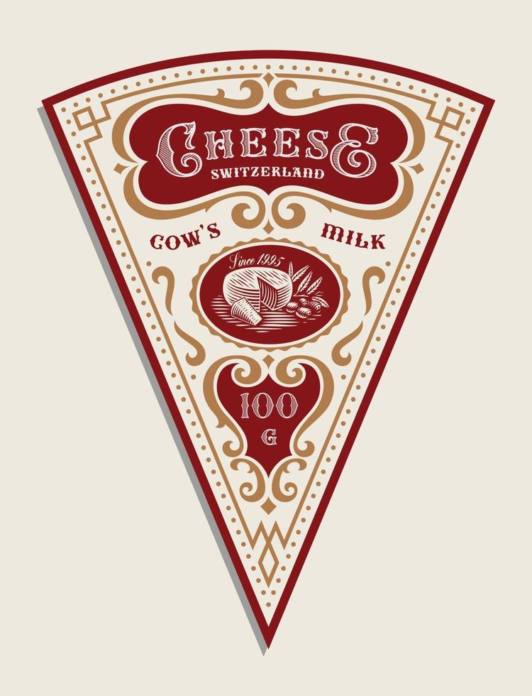 vector plantilla de etiqueta de queso triangular en estilo vintage