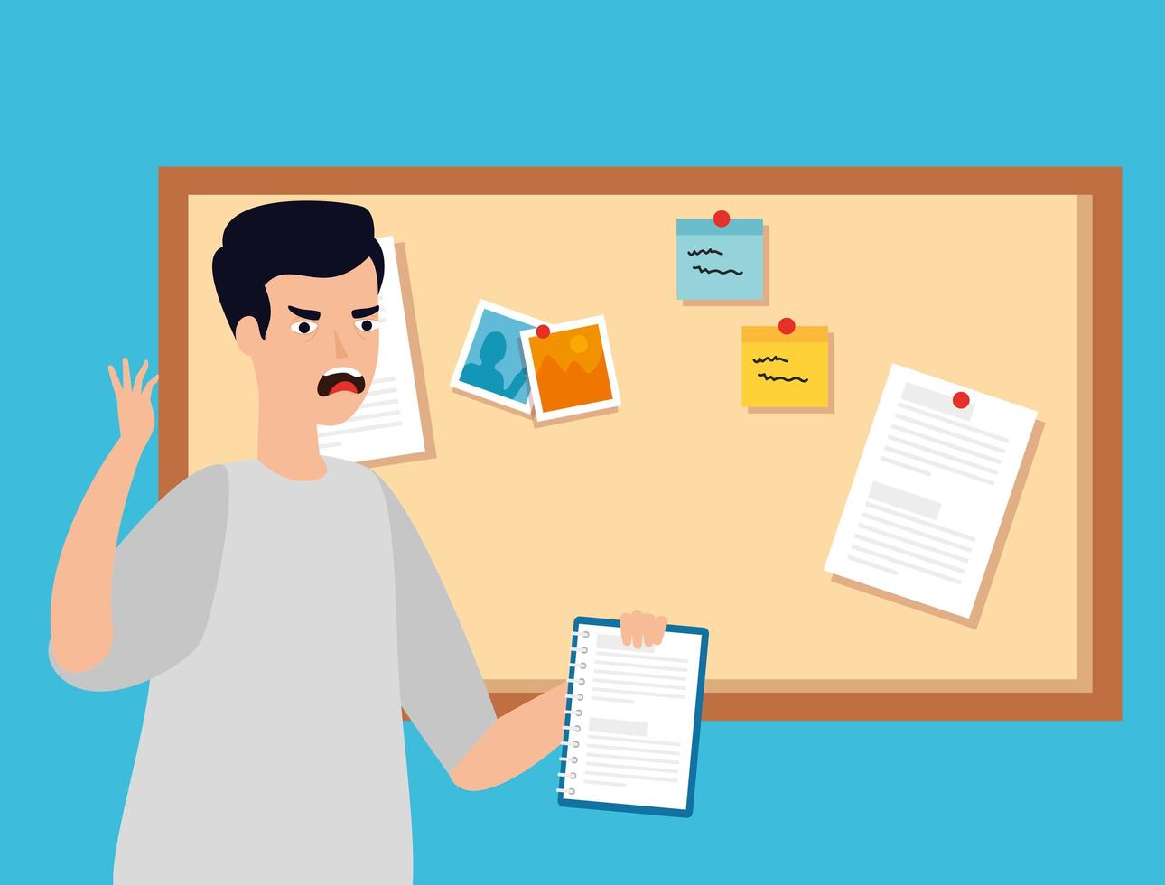 Stressed man with note board vector