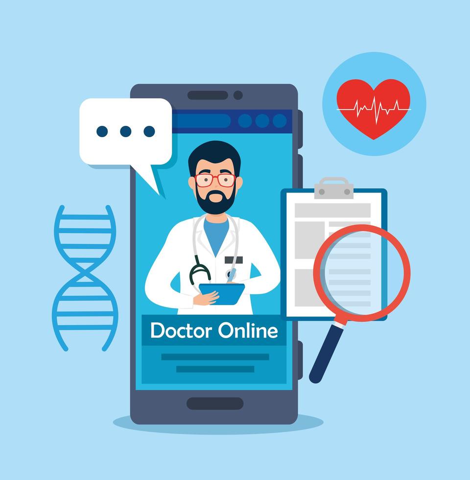 doctor online technology with smartphone and icons vector