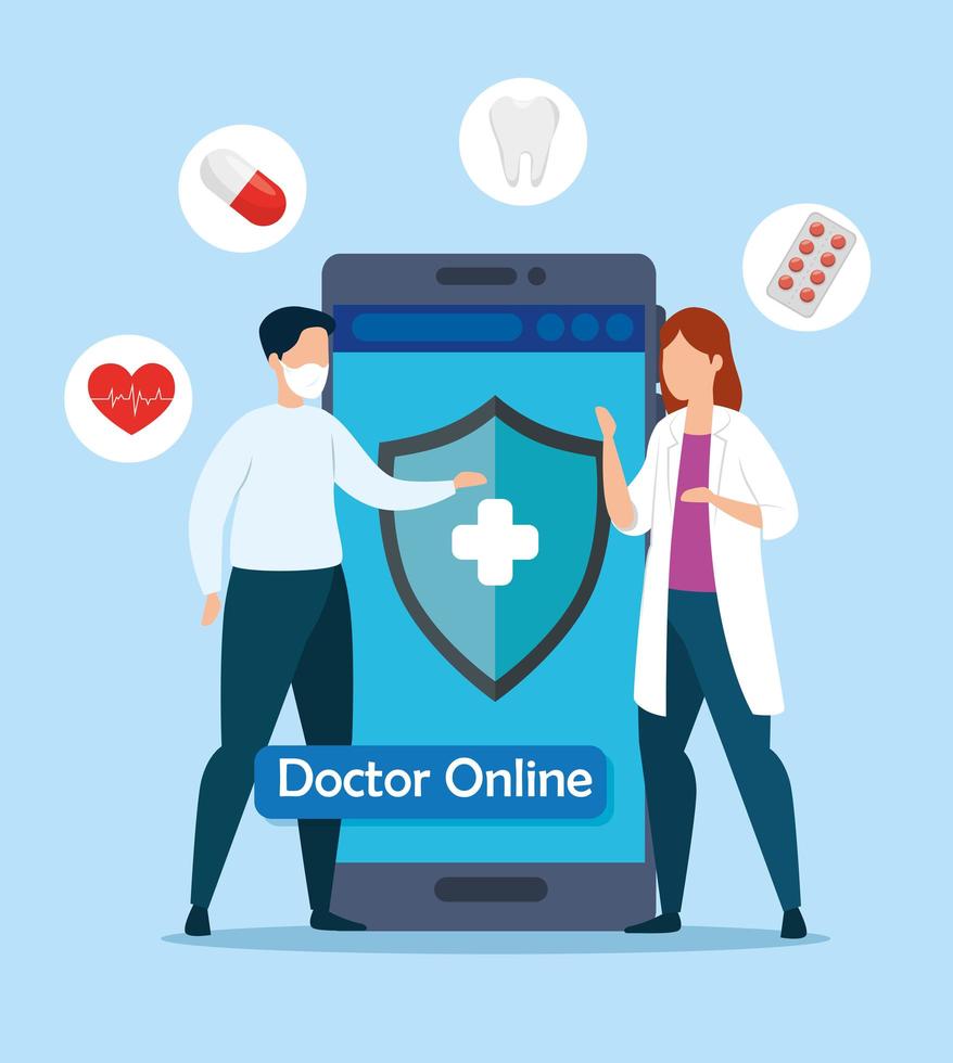 doctor online technology with smartphone and icons vector