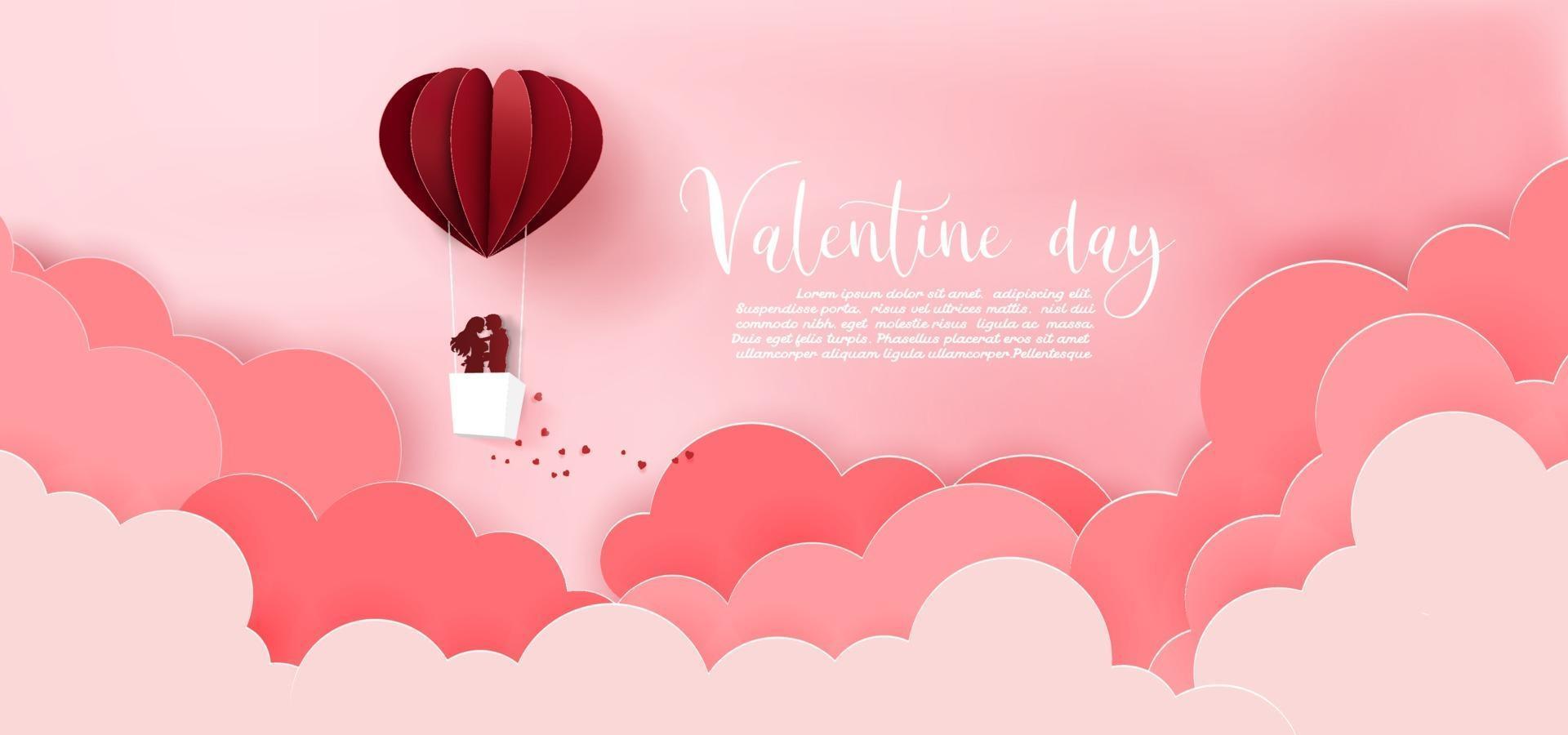 Paper art of heart balloon float sky vector