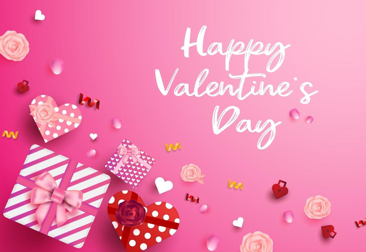 Happy Valentine's Day Sale banner, poster with Top view gift box heart shape vector