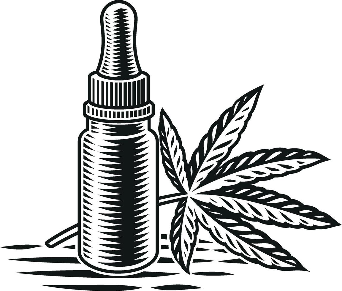 Black and white illustration of cannabis oil on white background vector