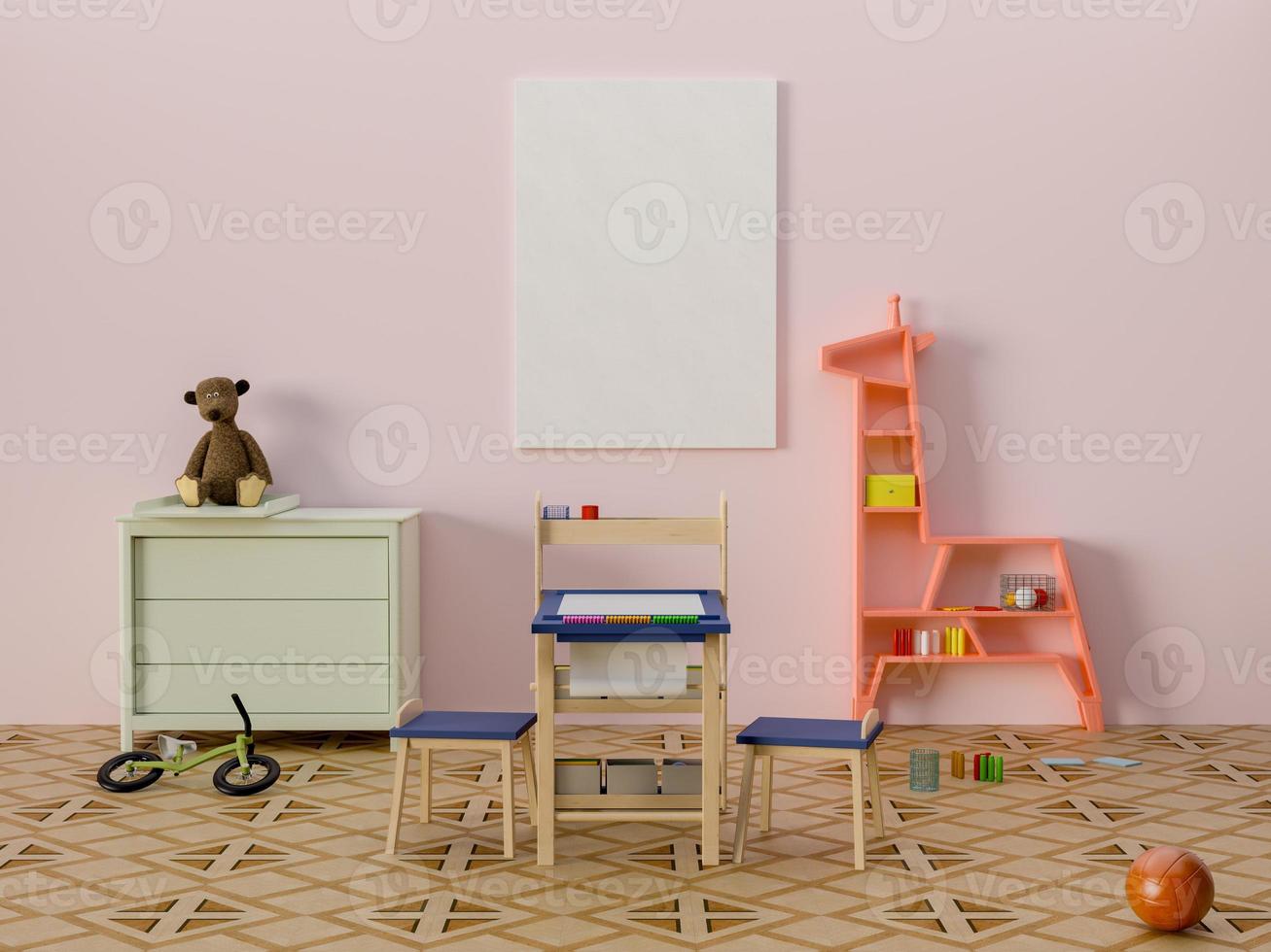 Mock up poster in kid's play room, 3D rendering photo