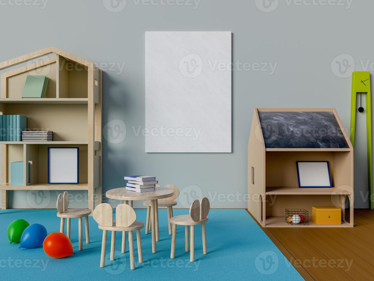 Render 3D de maqueta de póster en la habitación de los niños foto