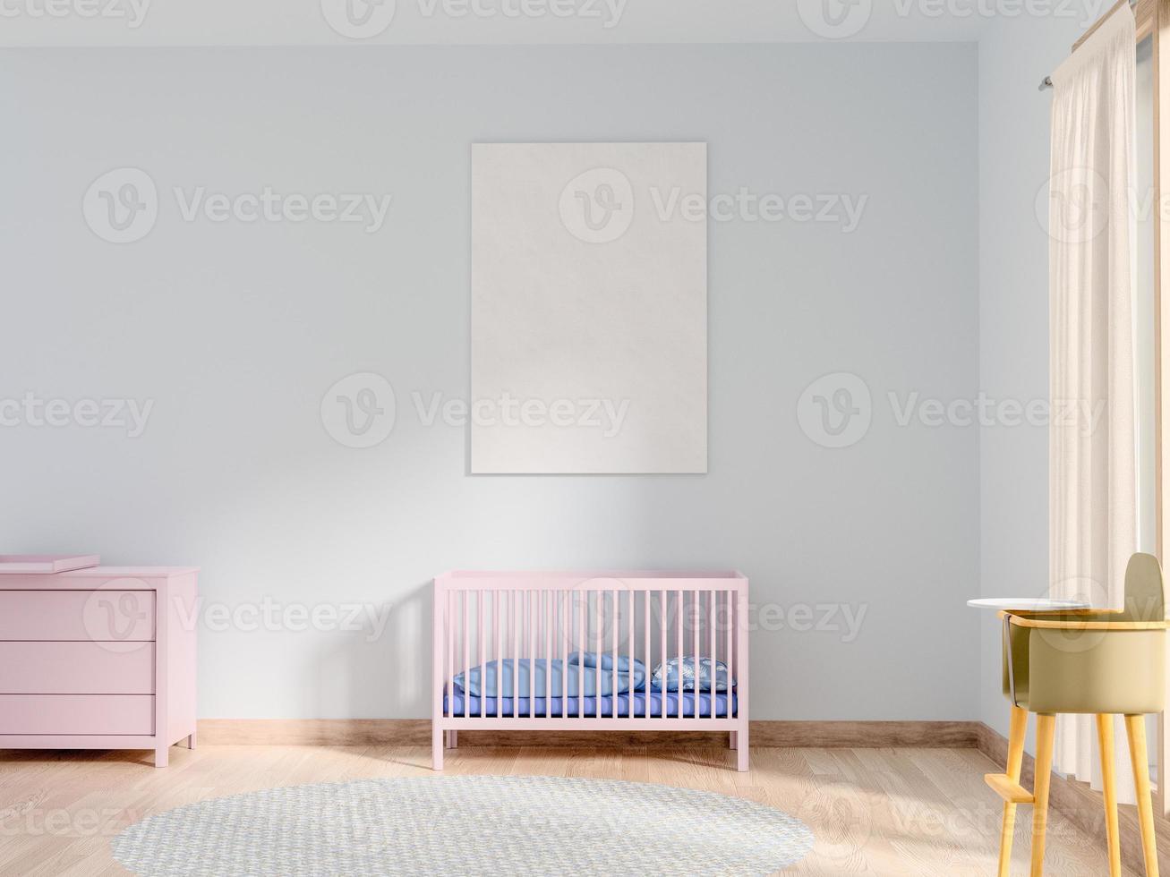 3D render of blank poster in baby bedroom photo