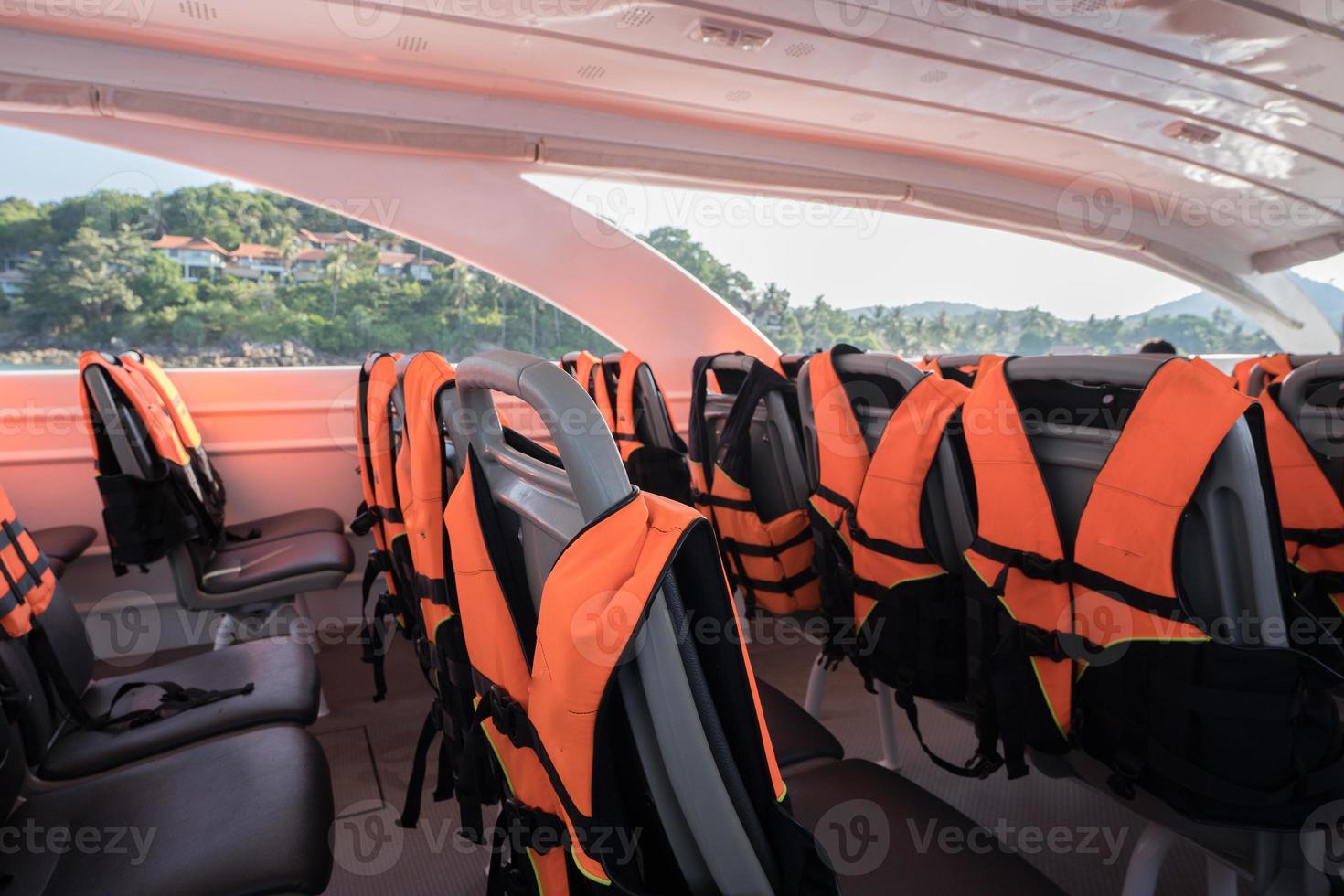 Life jackets on a speed boat photo