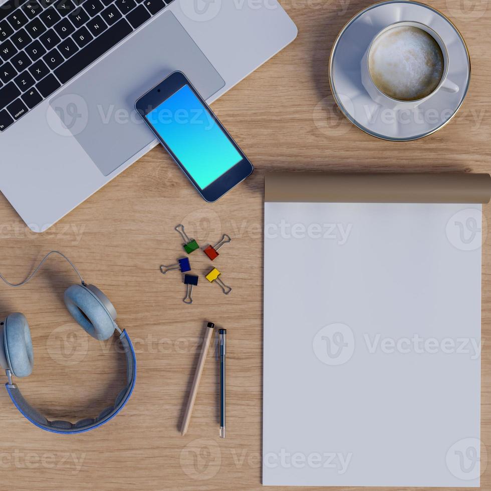 Mock up workspace on table with notebook photo