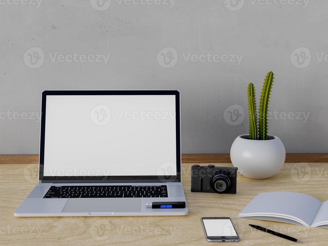 Mock up workspace with laptop and notebook photo