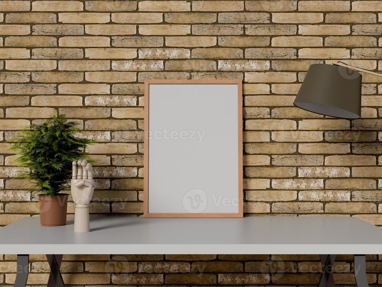 Mock up frame on table, 3D rendering photo