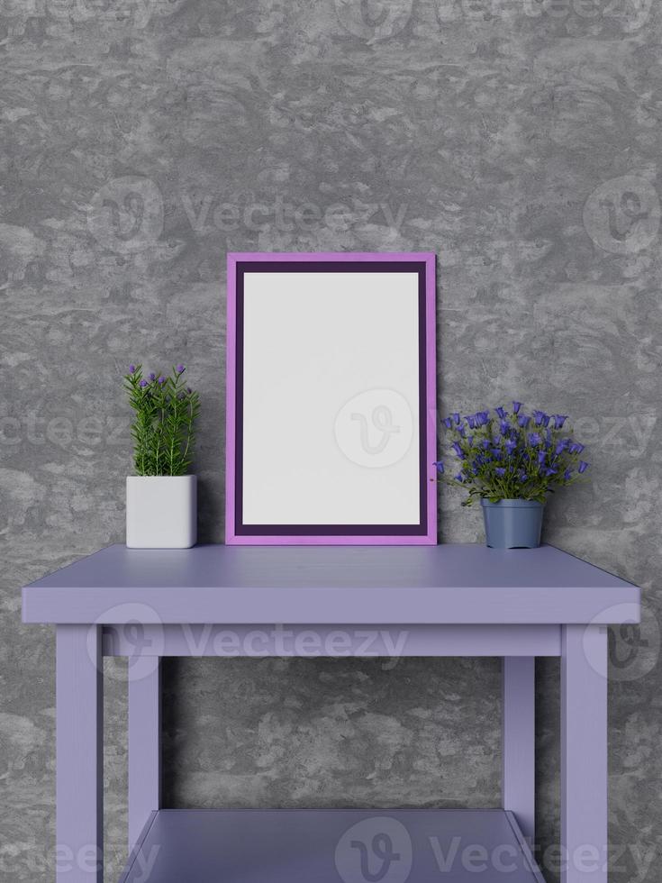 Mock up purple frame on table photo