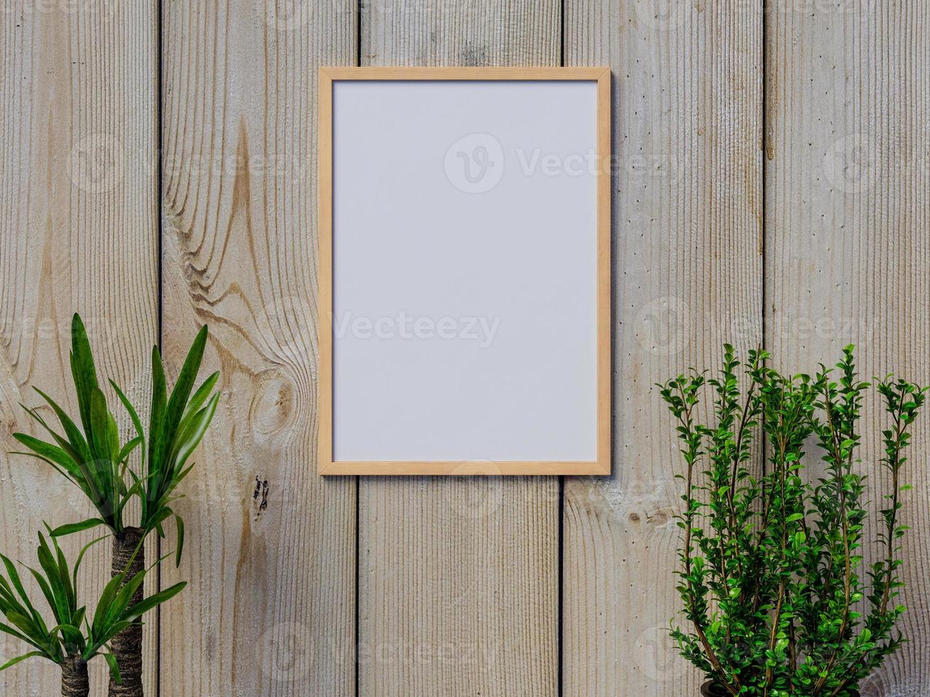 Mock up frame on wood wall photo