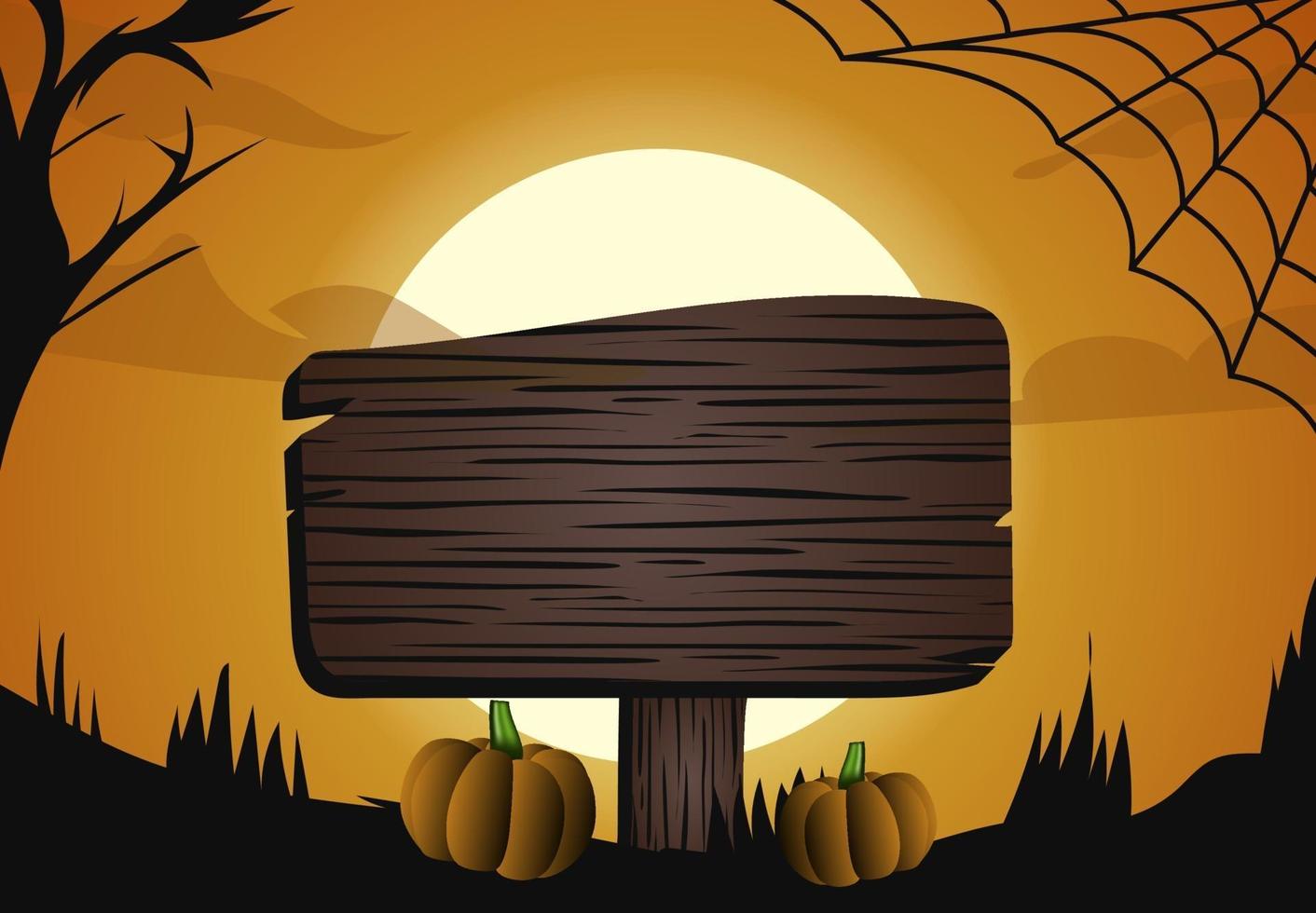 bosque de luz de luna oscura de halloween y diseño de letrero vector