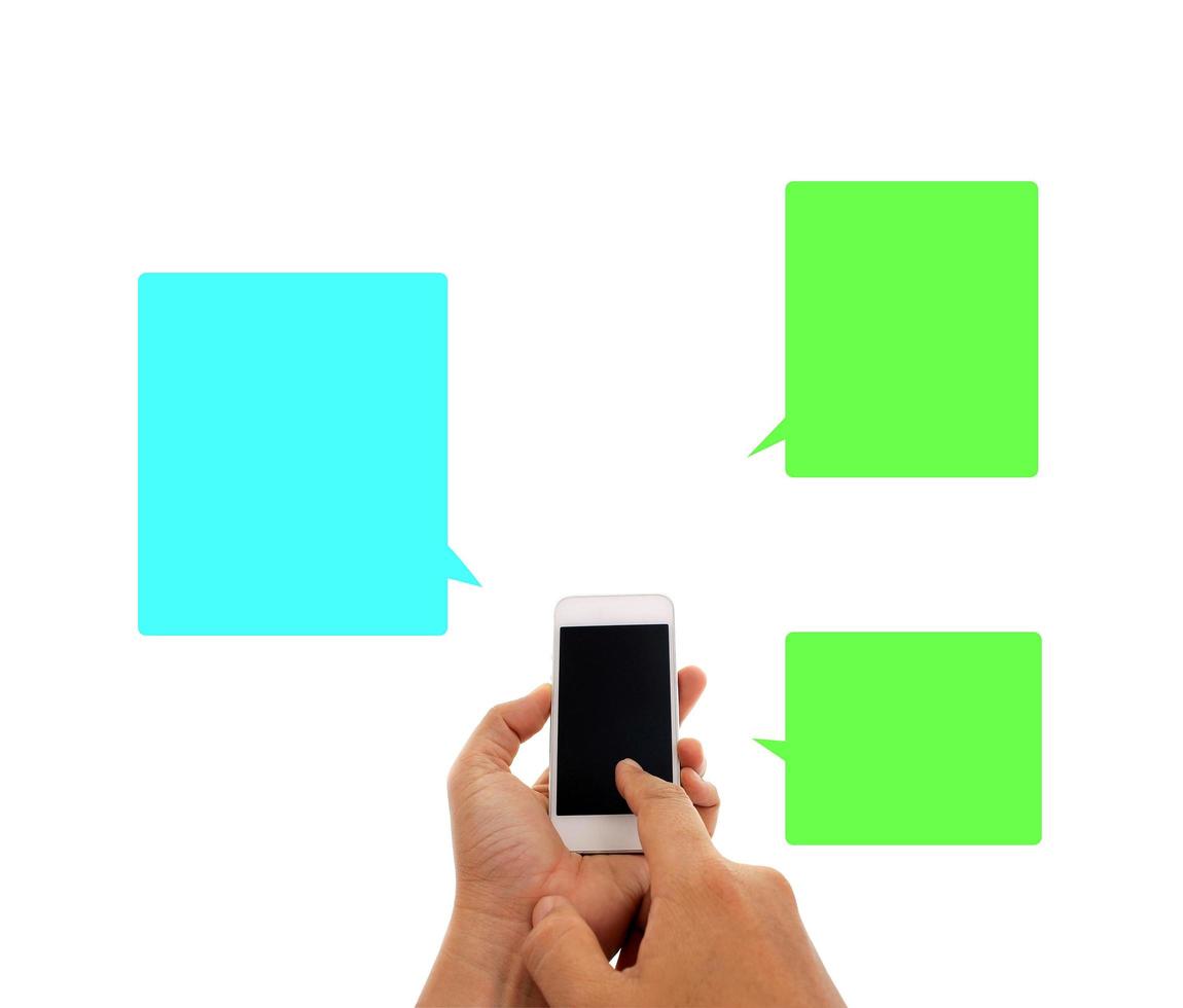 Person texting with three speech bubbles photo