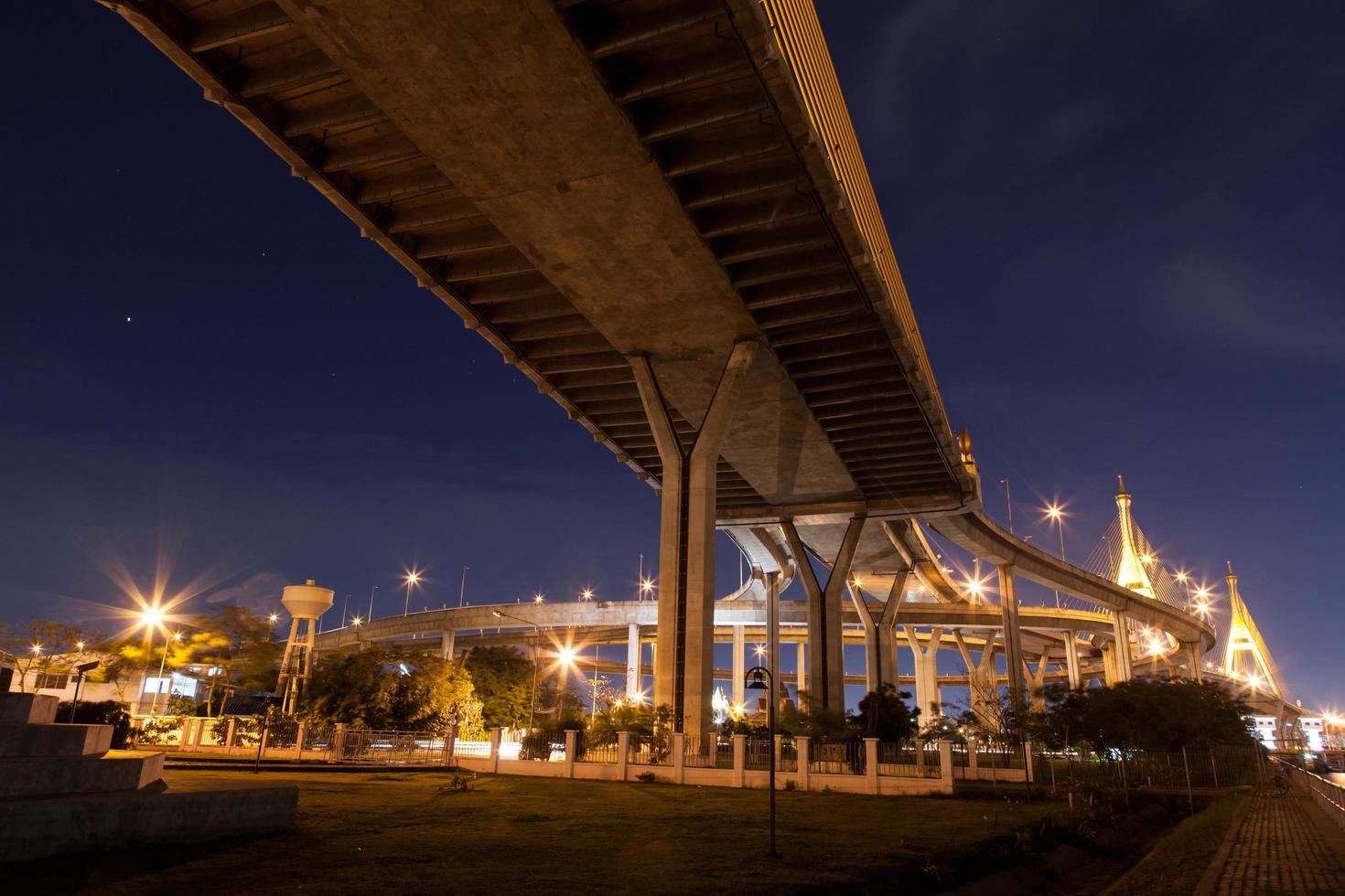 Bhumibol Bridge in Bangkok at night photo