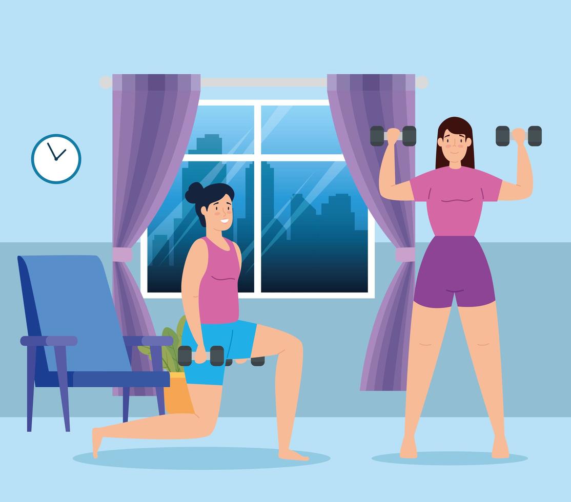 women lifting weights in the house vector