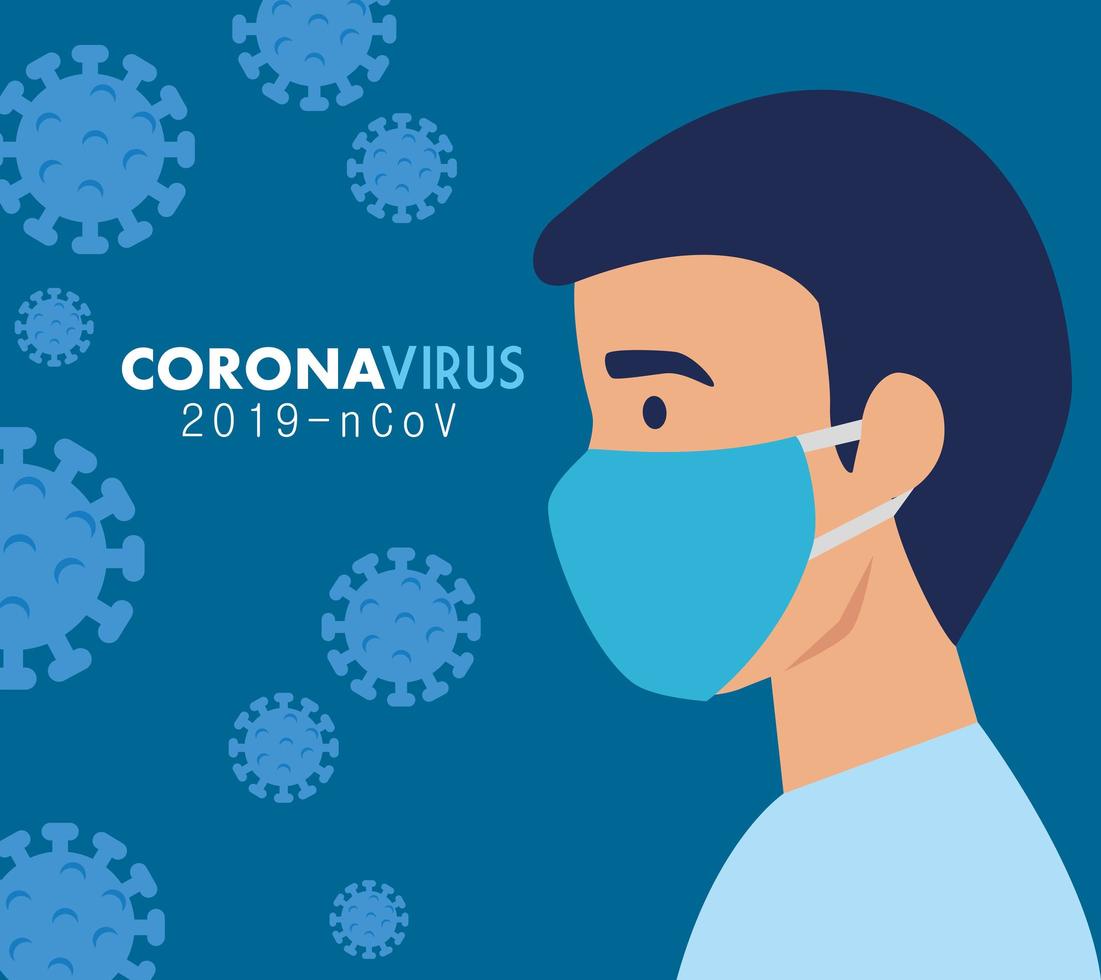 hombre con mascarilla para coronavirus vector