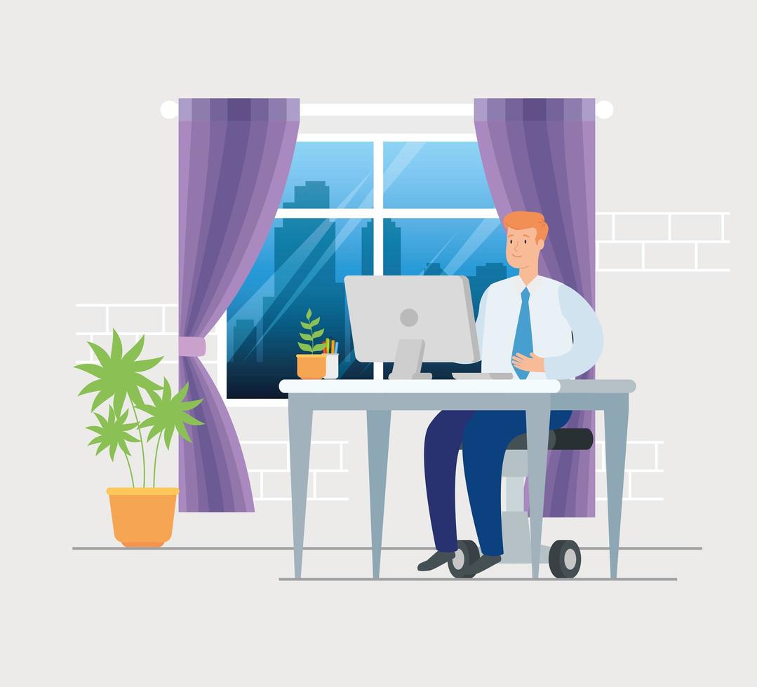 scene of businessman working from home vector