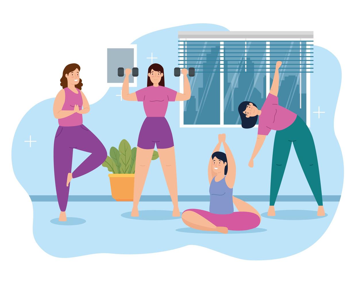 Women working out at home vector