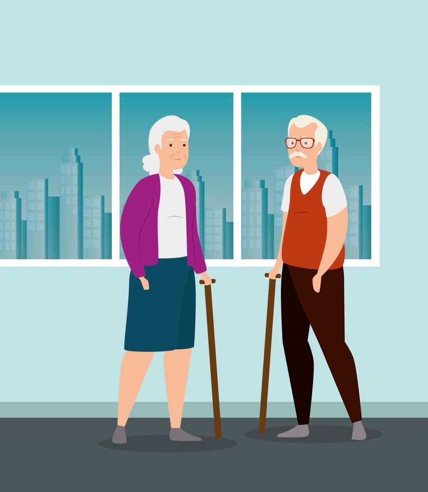 cute old couple avatar character vector